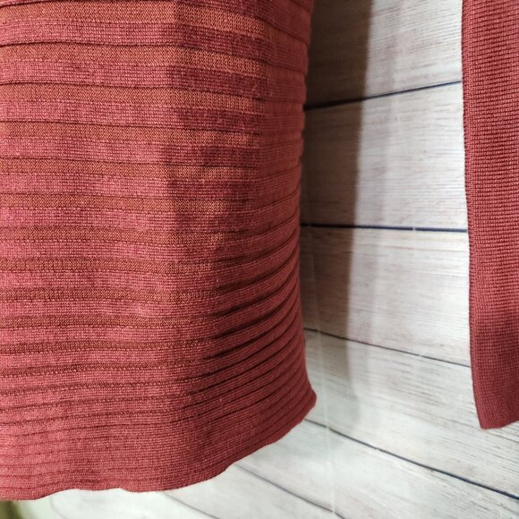 Chelsea & Theodore Open Cardigan Asymmetrical Ribbed Brown Women's Size Medium - Picture 9 of 16